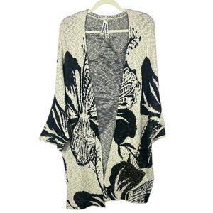 Desigual 99% Cotton Black & Cream Floral Patterned Open Cardigan Size Small